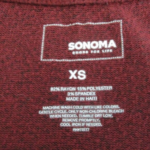 Sonoma Goods for Life T-Shirt Womens XS Burgundy Top V-Neck Long Sleeves Hi-Low - Picture 3 of 5